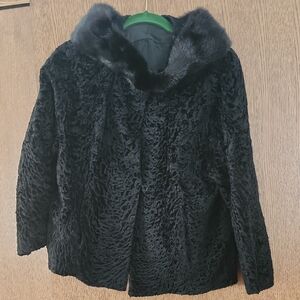 Baby Lamb Fur Jacket With Fox Fur Collar